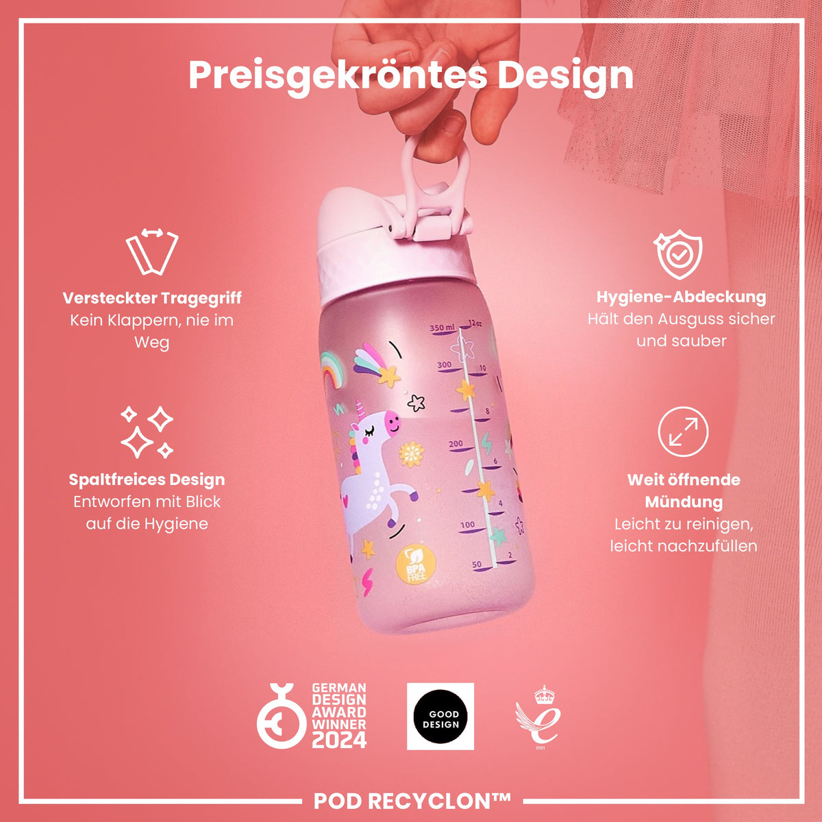 Recyclon Wasserflasche, Einhorn, 350 ml