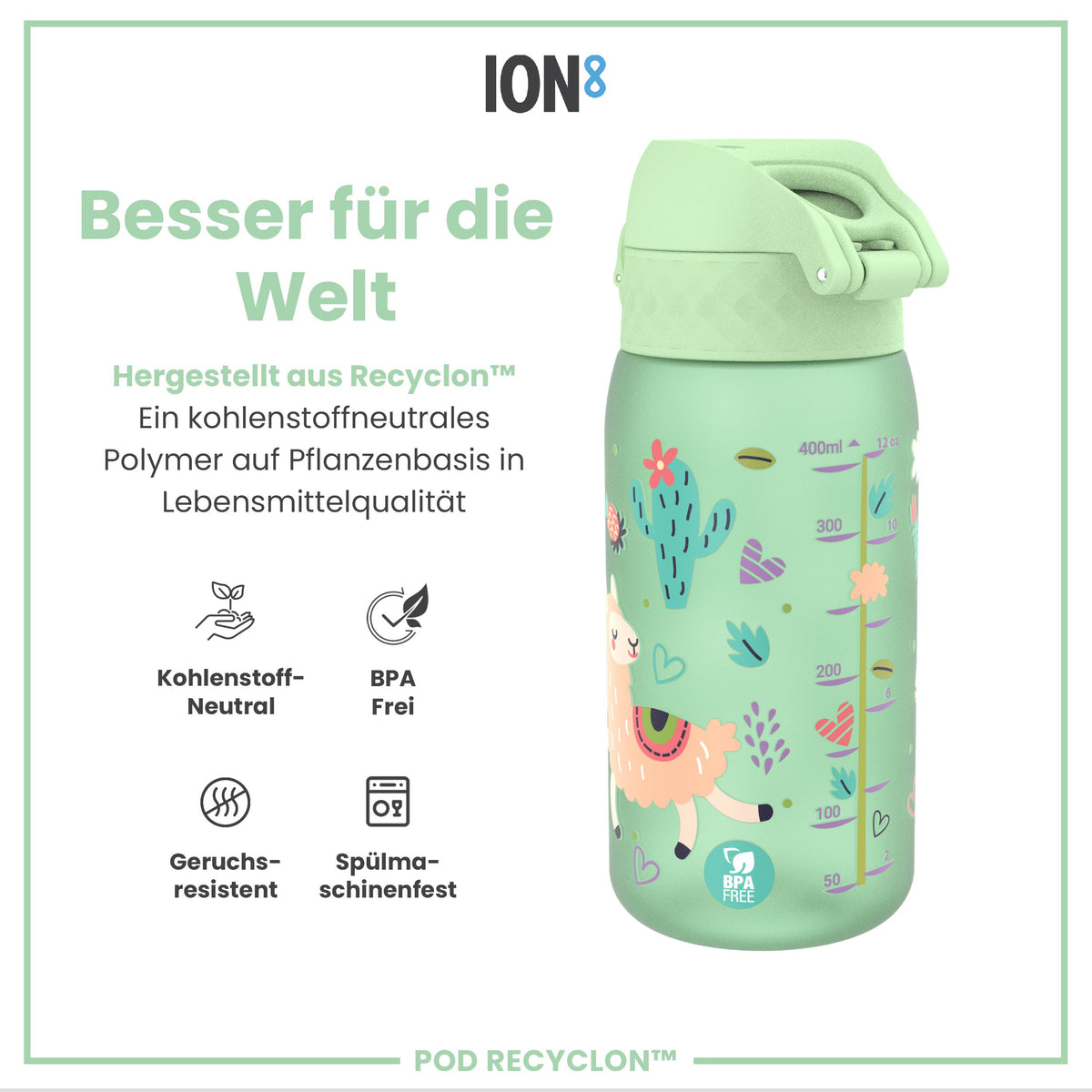 Recyclon Wasserflasche, Lamas, 350 ml