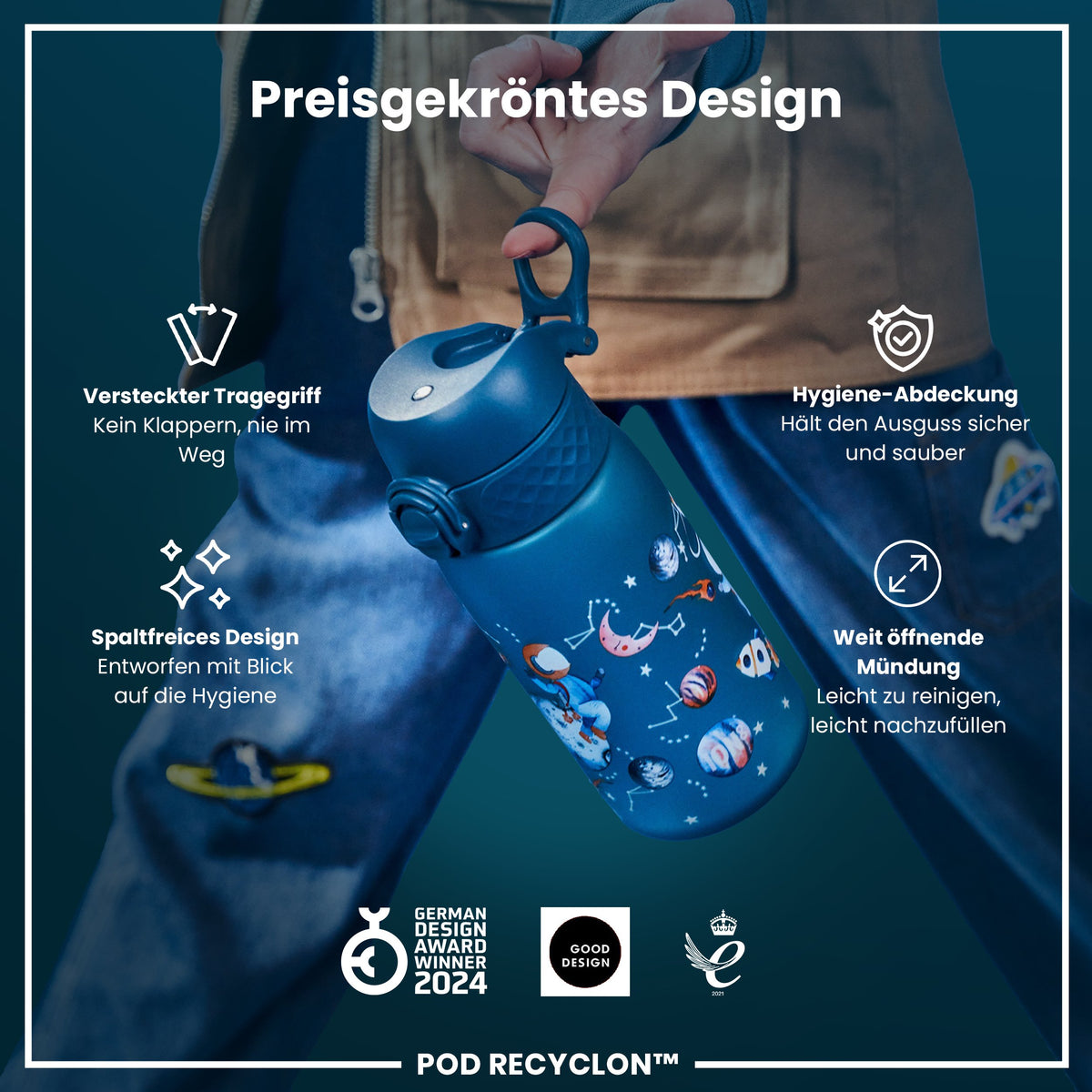 Recyclon Wasserflasche, Weltraum, 350 ml