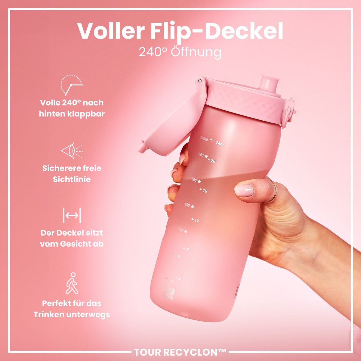 Recyclon-Wasserflasche, Rosenquarz, 750ml