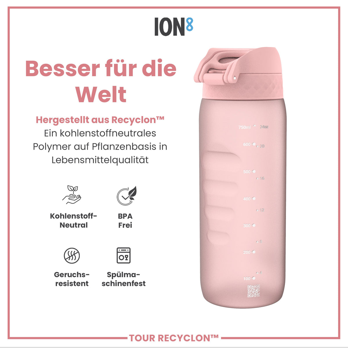Recyclon-Wasserflasche, Rosenquarz, 750ml