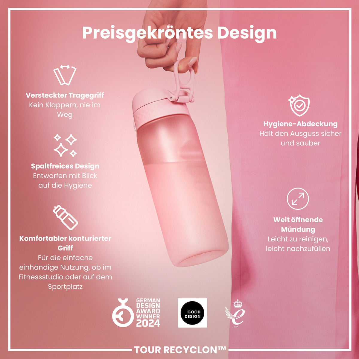 Recyclon-Wasserflasche, Rosenquarz, 750ml