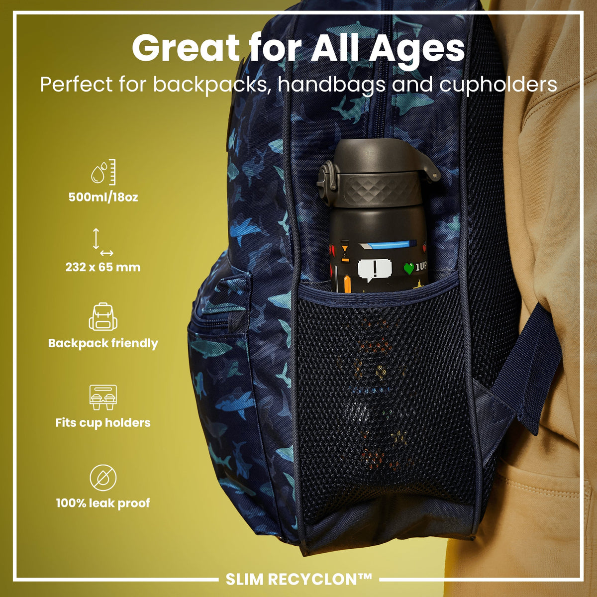 Recyclon Wasserflasche, Gamer-Design, 500 ml