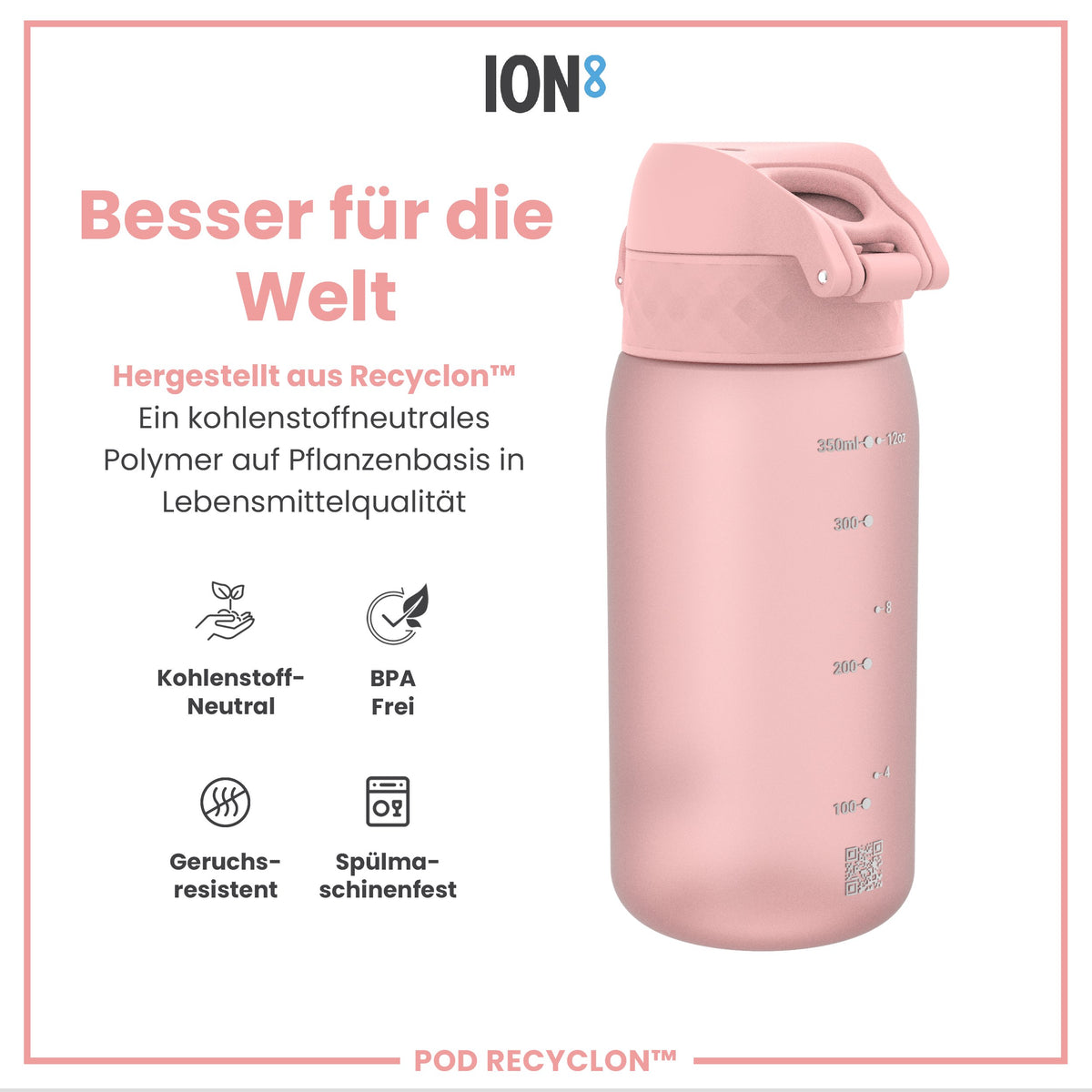Recyclon Wasserflasche,  Rosenquarz, 350 ml
