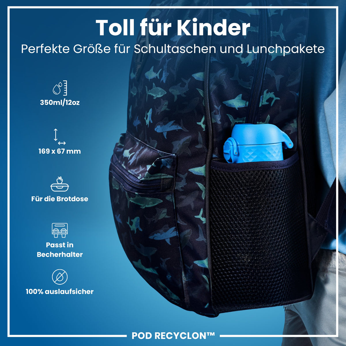 Recyclon Wasserflasche,  Blau, 350 ml