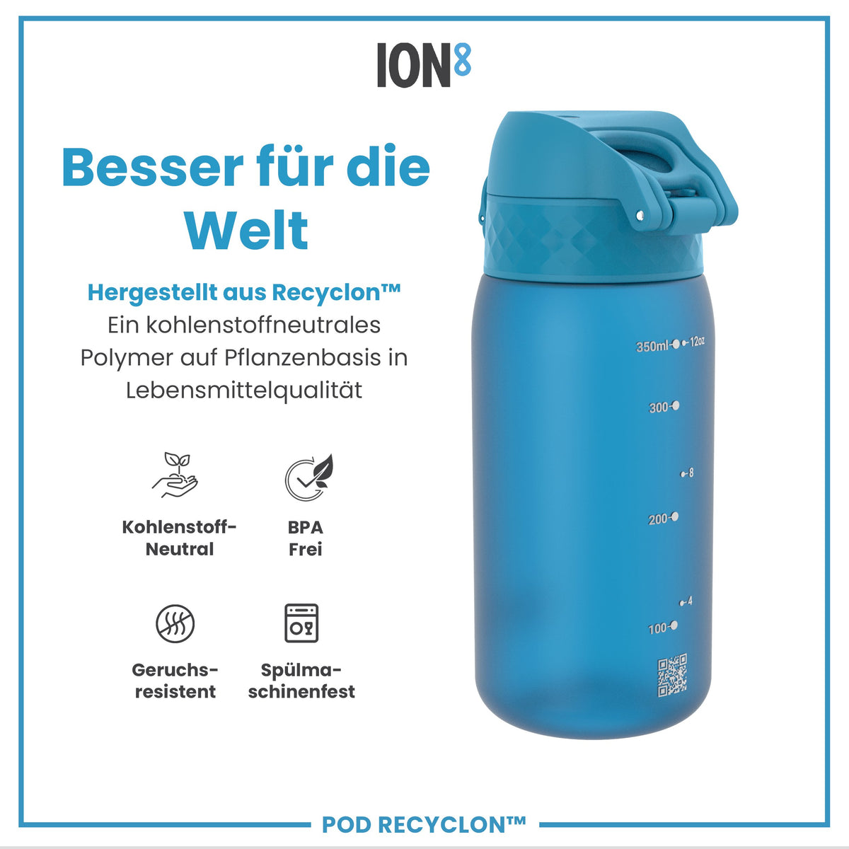 Recyclon Wasserflasche,  Blau, 350 ml