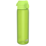 A lime-green water bottle stands upright against a white background. The bottle features a flip-top lid and the logo ION8.
