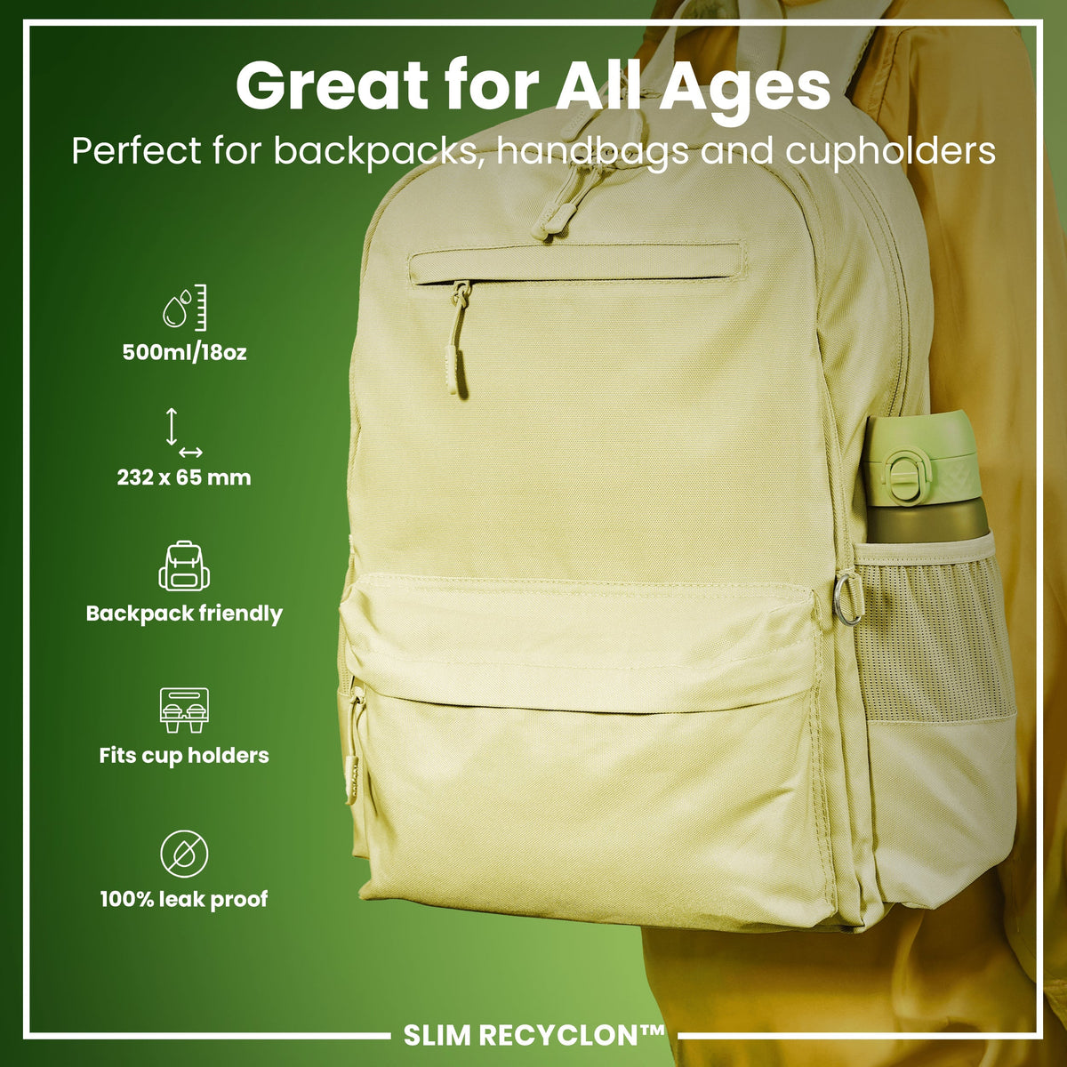 Recyclon Wasserflasche, Grün, 500 ml