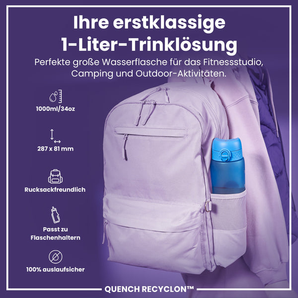 Recyclon-Wasserflasche mit Trinkzeiten, Blau & Pink, 1 L