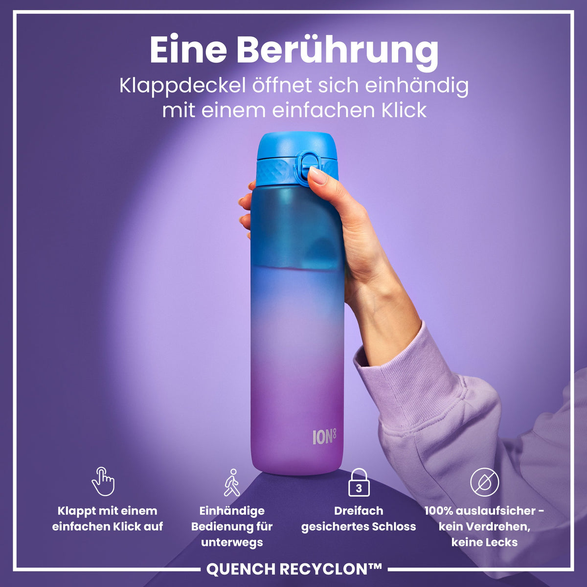 Recyclon-Wasserflasche mit Trinkzeiten, Blau & Pink, 1 L