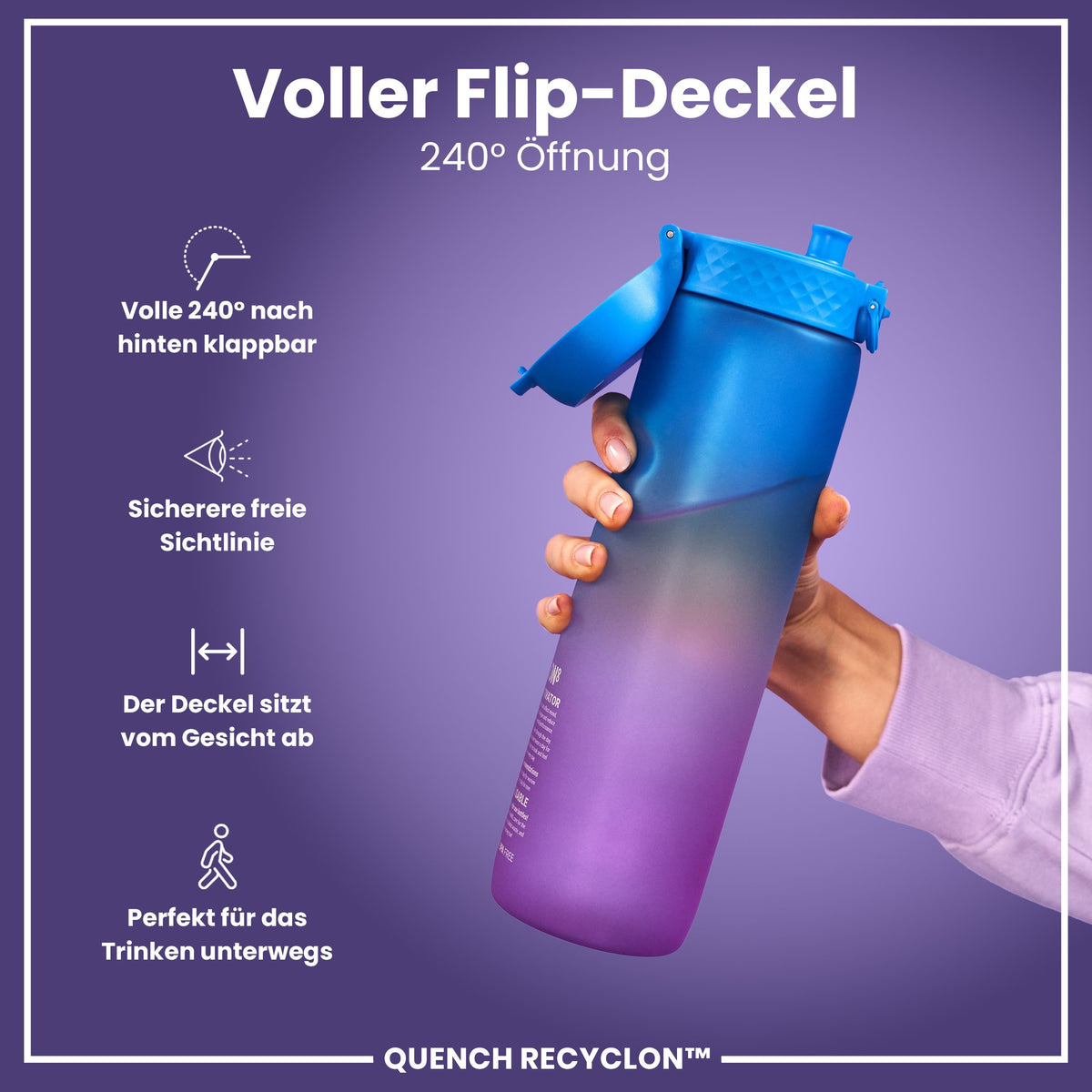 Recyclon-Wasserflasche mit Trinkzeiten, Blau & Pink, 1 L