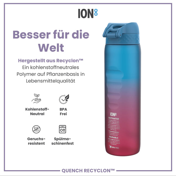 Recyclon-Wasserflasche mit Trinkzeiten, Blau & Pink, 1 L