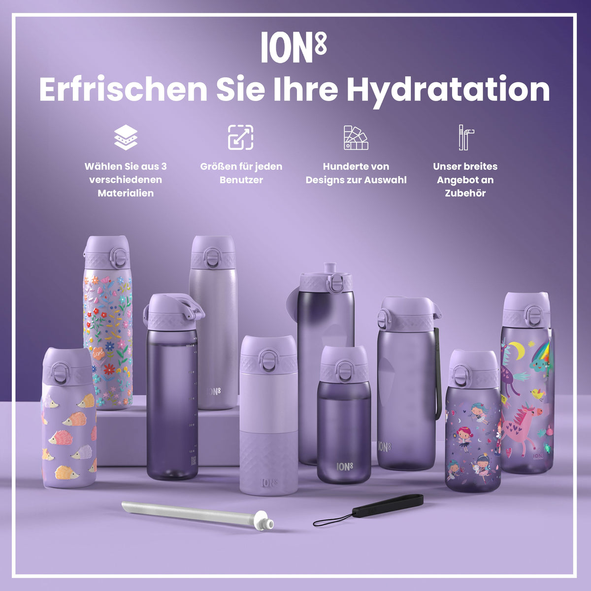 Recyclon-Wasserflasche mit Trinkzeiten, Blau & Pink, 1 L