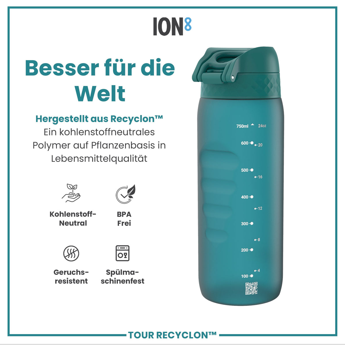 Recyclon-Wasserflasche, Aqua, 750ml