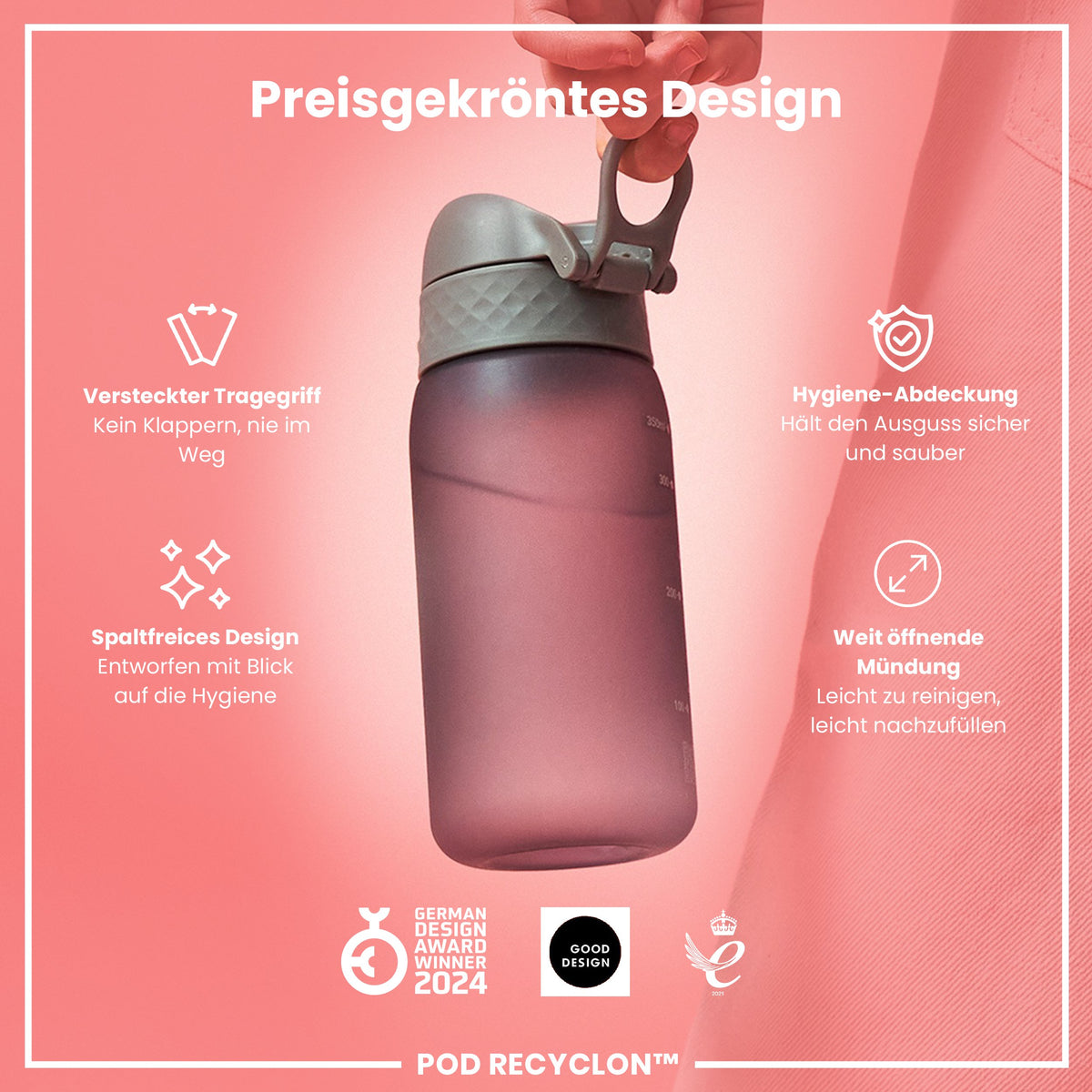 Recyclon Wasserflasche,  Grau, 350 ml