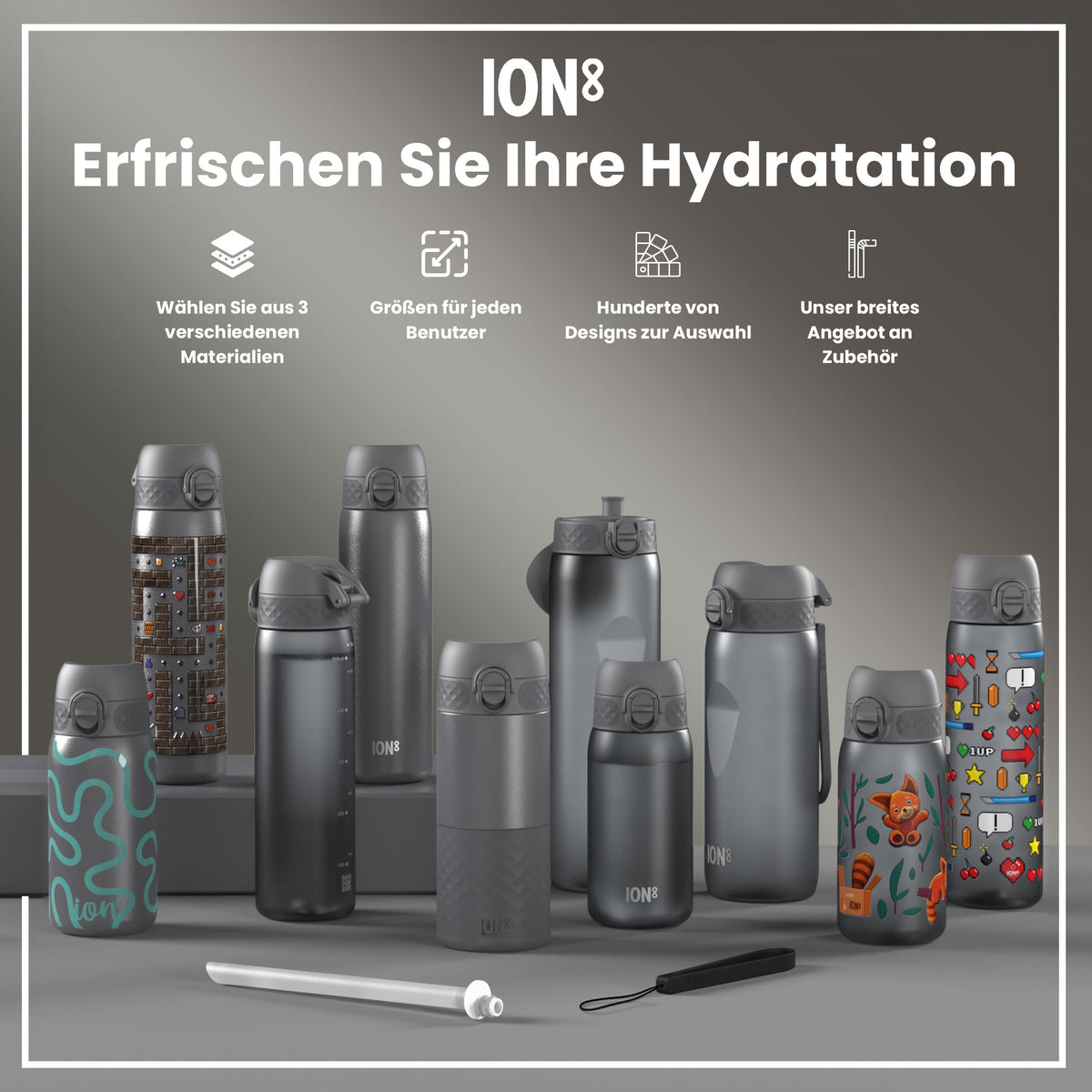 Recyclon Wasserflasche,  Grau, 350 ml
