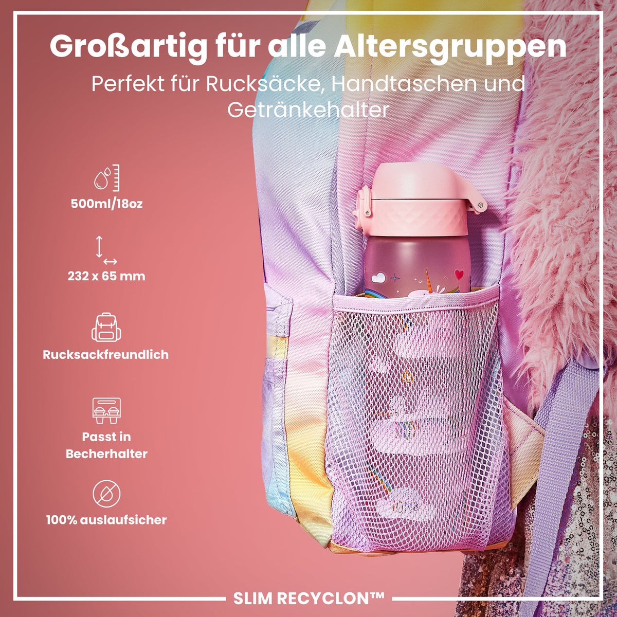 Recyclon Trinkflasche, Einhorn-Regenbogen, 500 ml