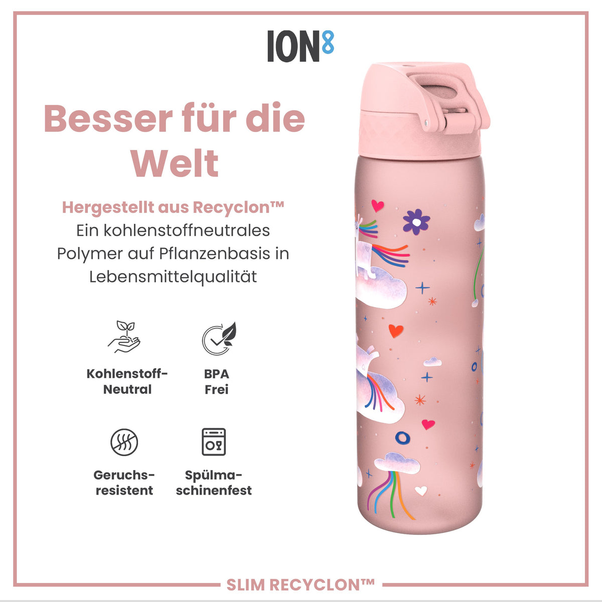 Recyclon Trinkflasche, Einhorn-Regenbogen, 500 ml