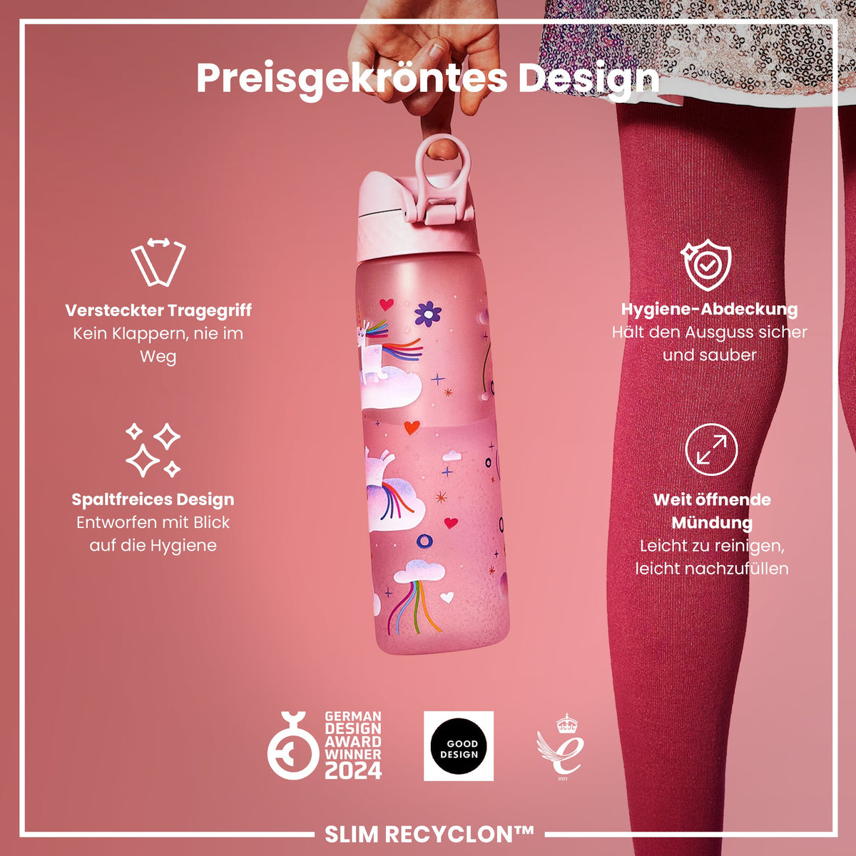 Recyclon Trinkflasche, Einhorn-Regenbogen, 500 ml