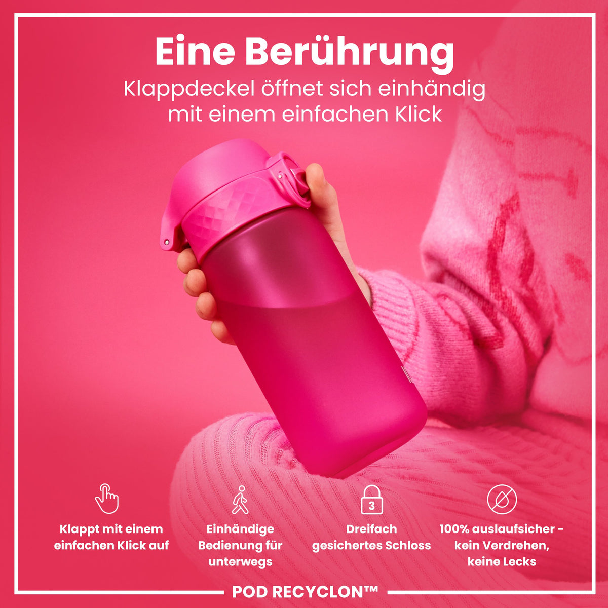 Recyclon Wasserflasche, Rosa, 350 ml