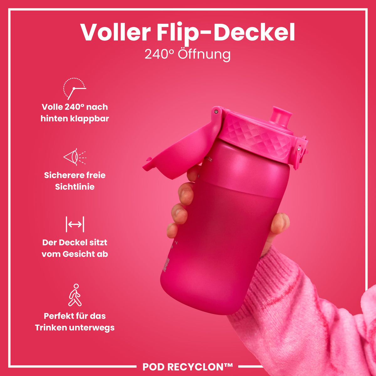 Recyclon Wasserflasche, Rosa, 350 ml