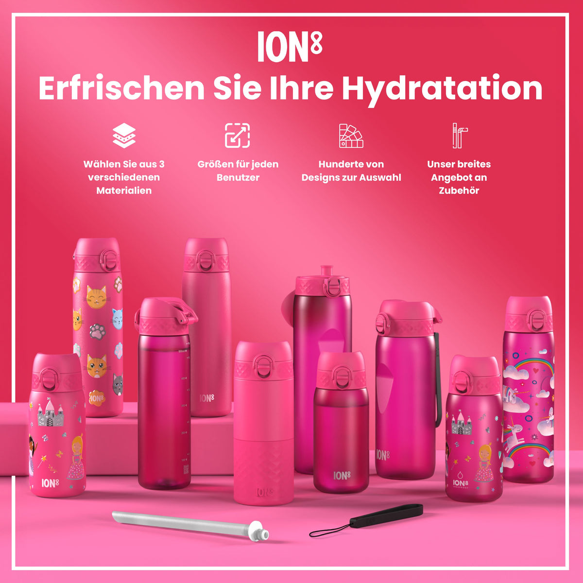 Recyclon Wasserflasche, Rosa, 350 ml