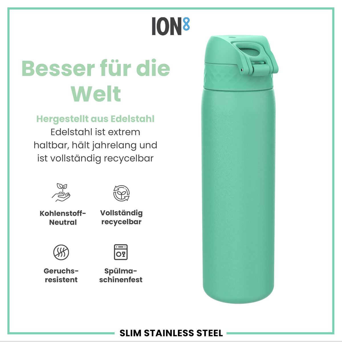 Leichte Edelstahl-Wasserflasche, Teal, 600 ml