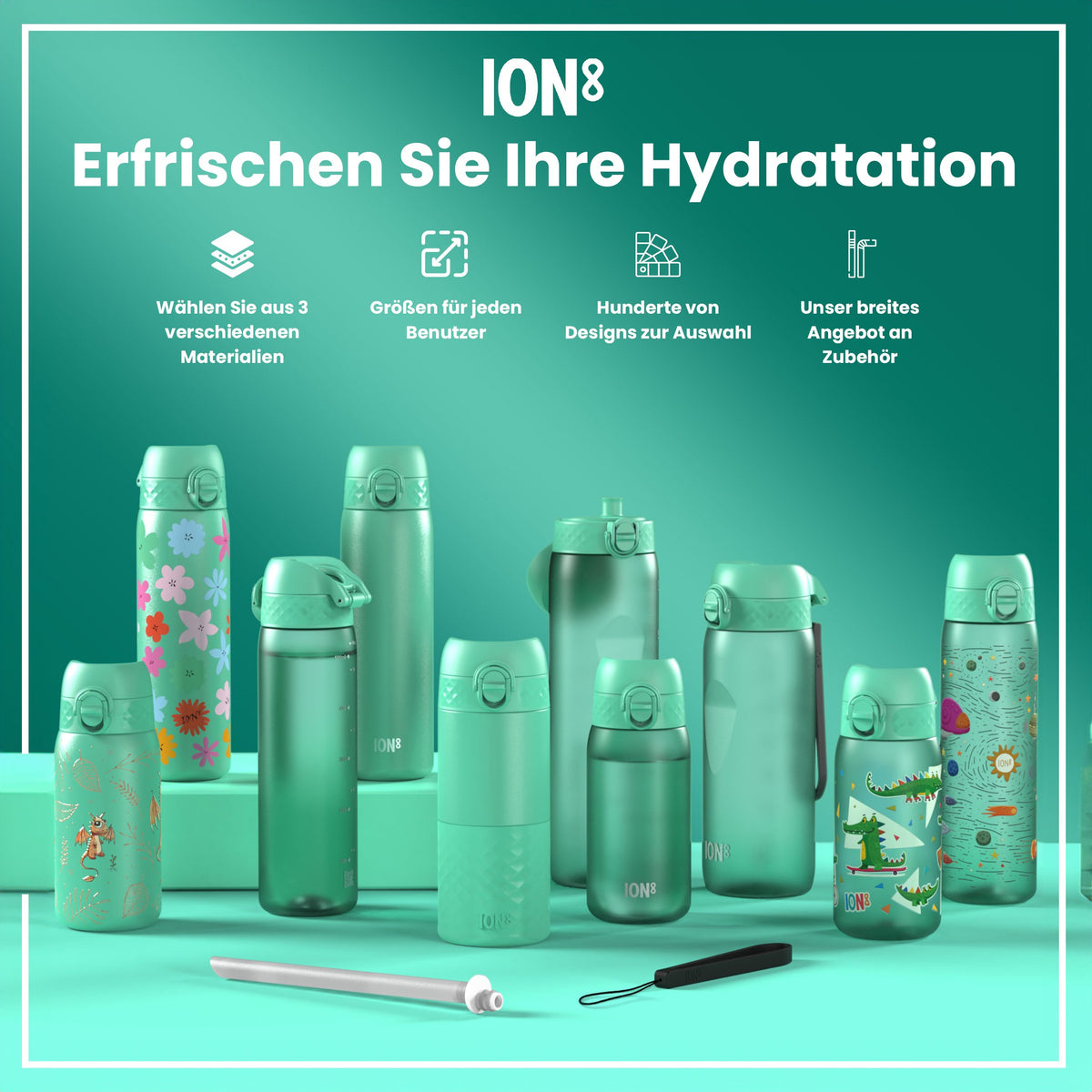 Leichte Edelstahl-Wasserflasche, Teal, 600 ml