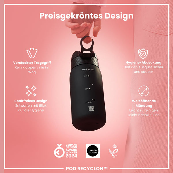 Recyclon Wasserflasche,  Schwarz, 350 ml