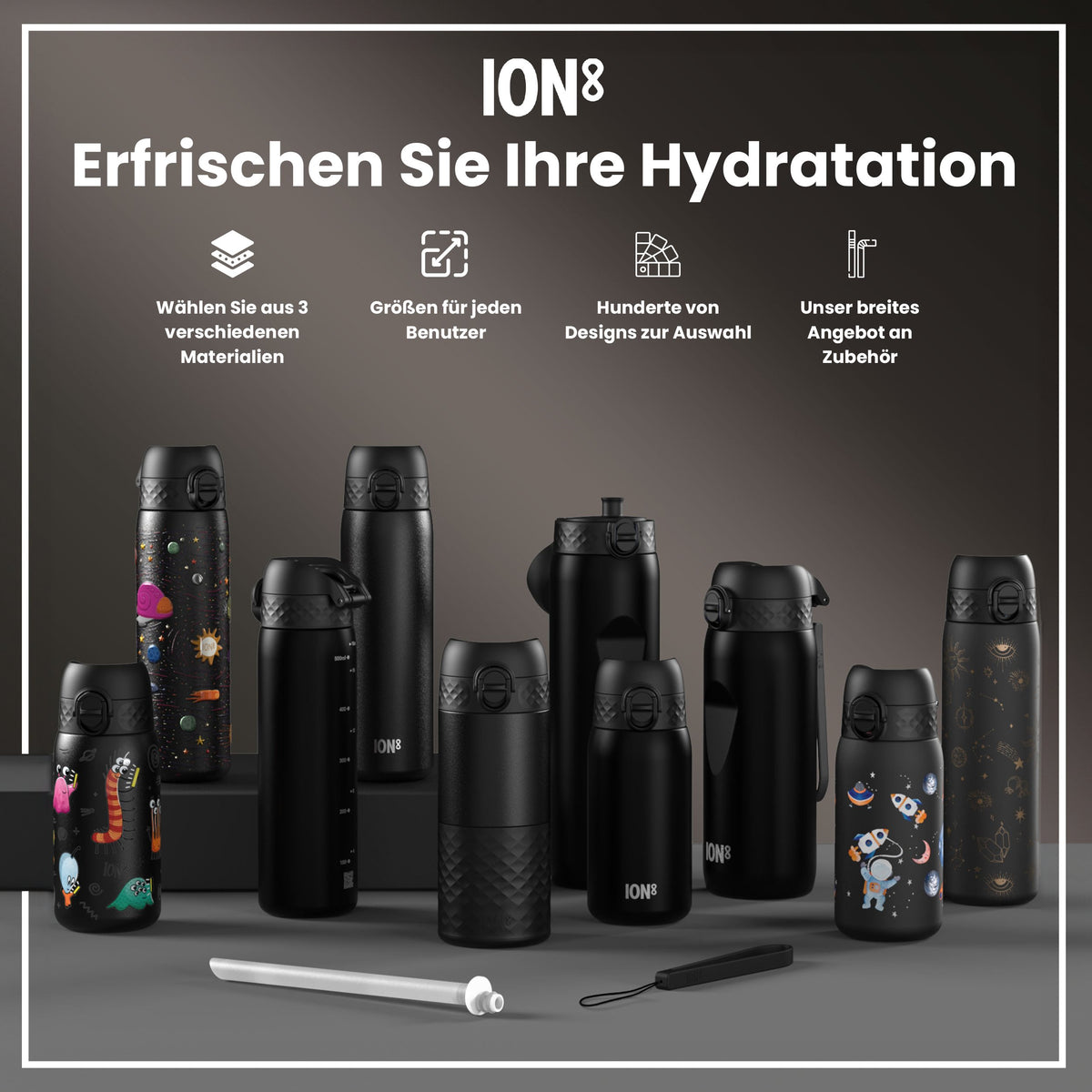 Recyclon Wasserflasche,  Schwarz, 350 ml