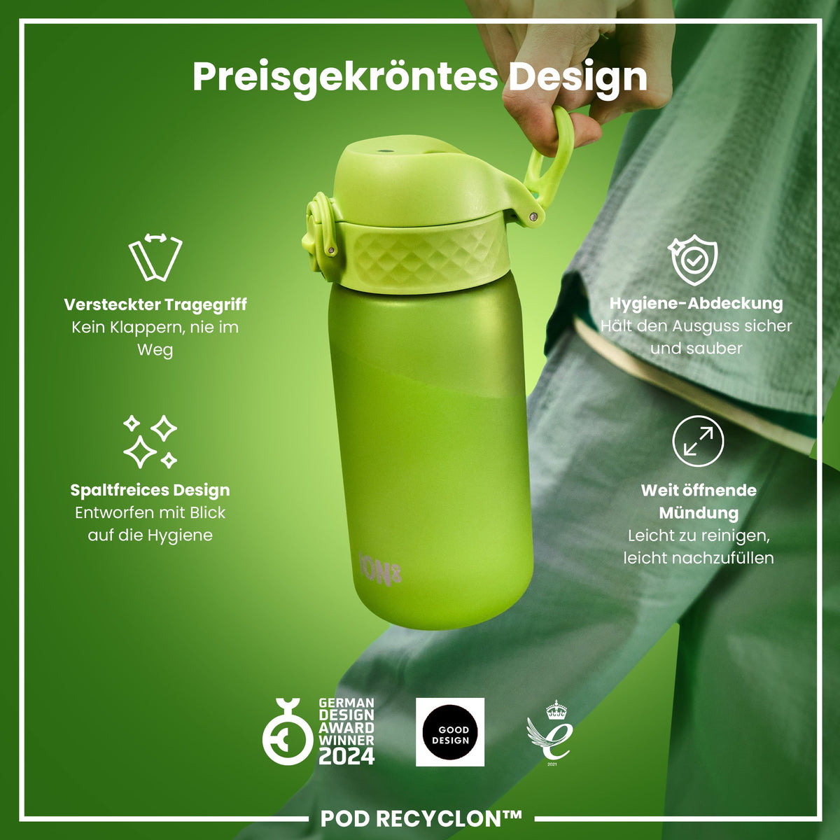 Recyclon Wasserflasche, Grün, 350 ml