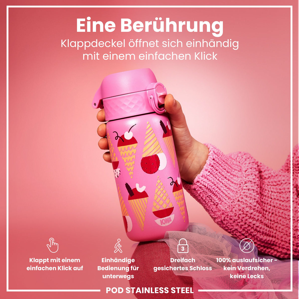 Leichte Edelstahl-Wasserflasche, Eiscreme, 400 ml