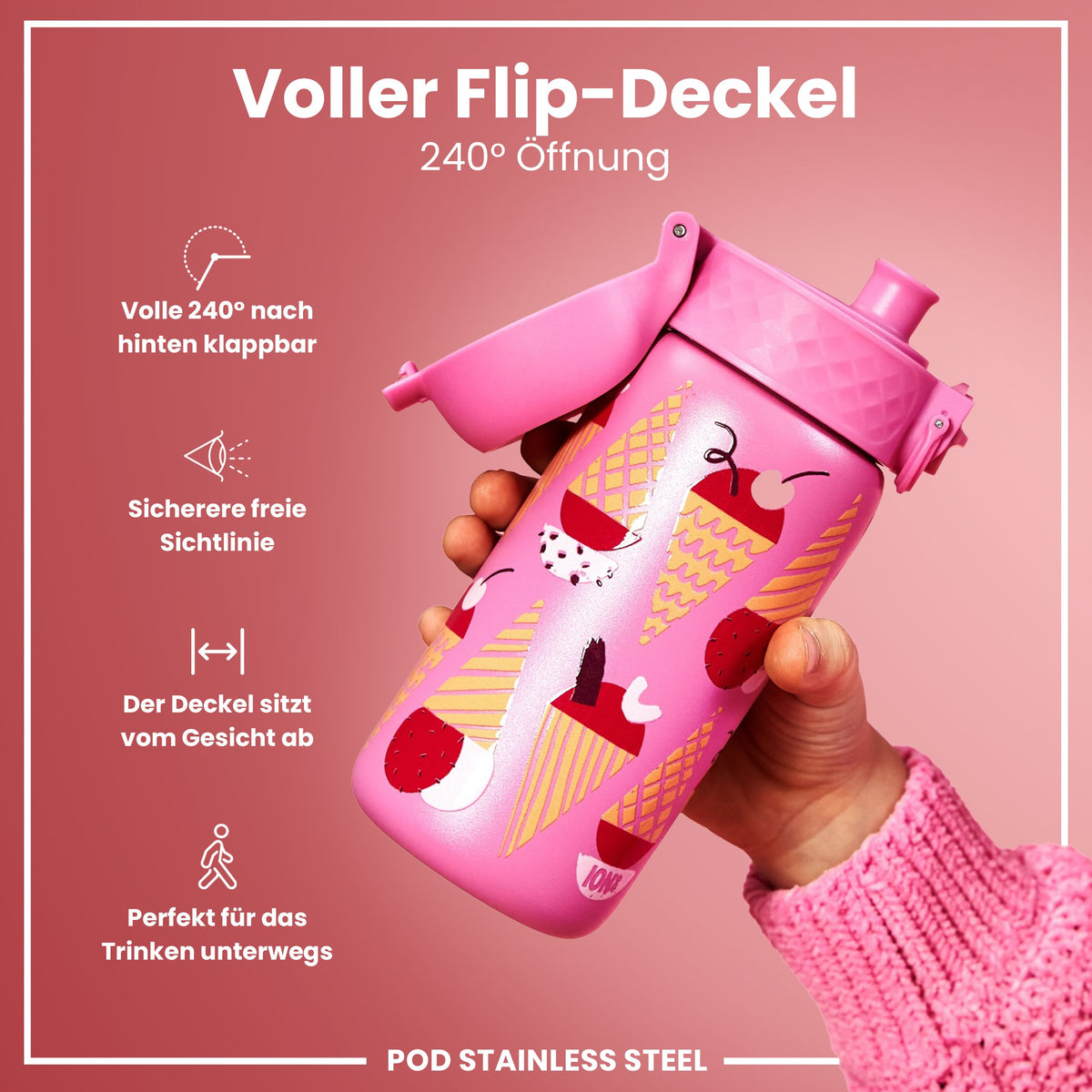 Leichte Edelstahl-Wasserflasche, Eiscreme, 400 ml