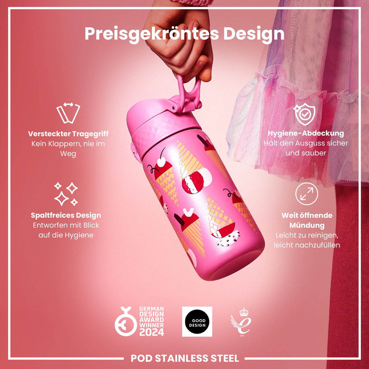 Leichte Edelstahl-Wasserflasche, Eiscreme, 400 ml