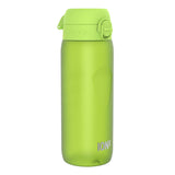 A lime-green ION8 water bottle stands upright against a white background. The bottle has a hinged, green lid.