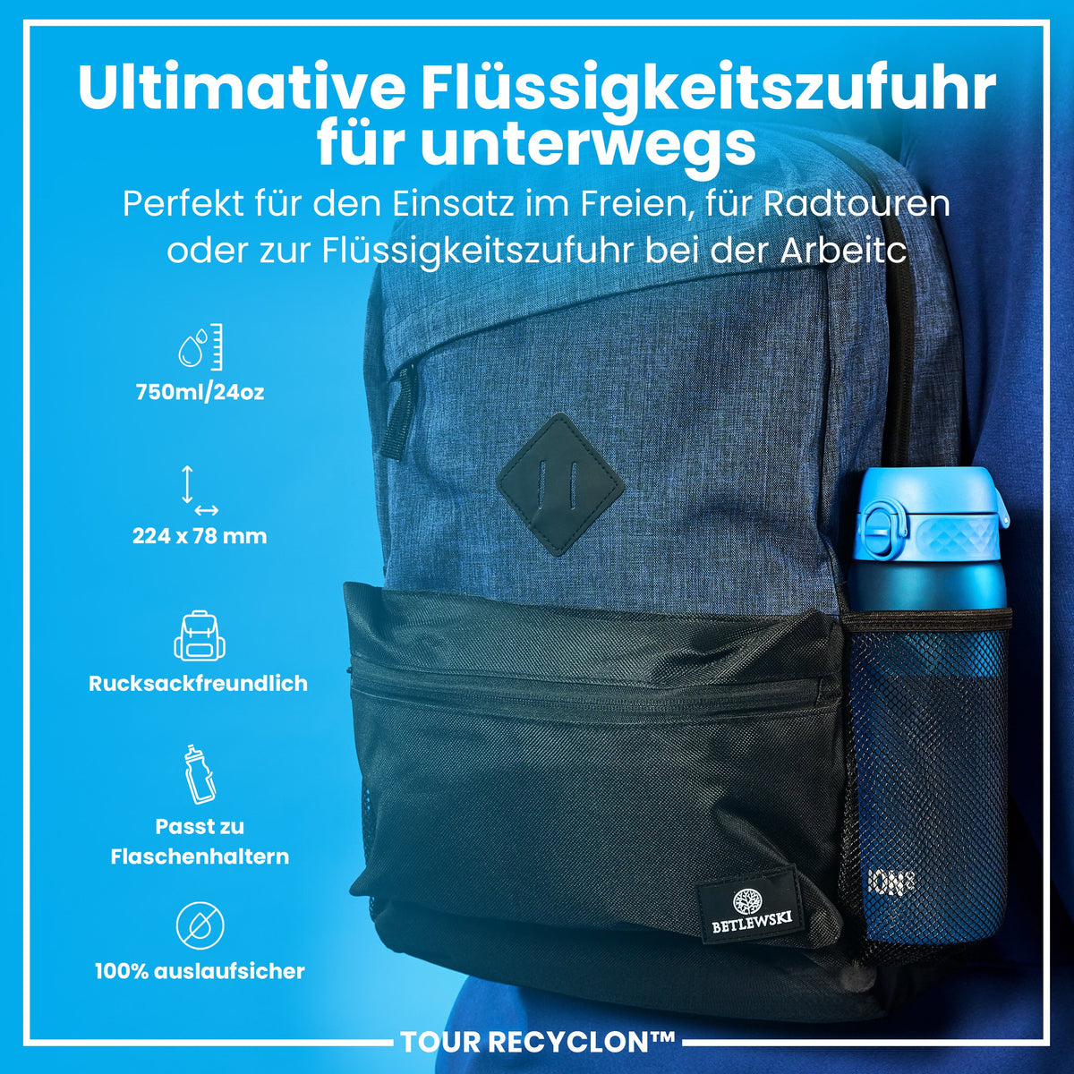 Recyclon-Wasserflasche, Blau, 750ml