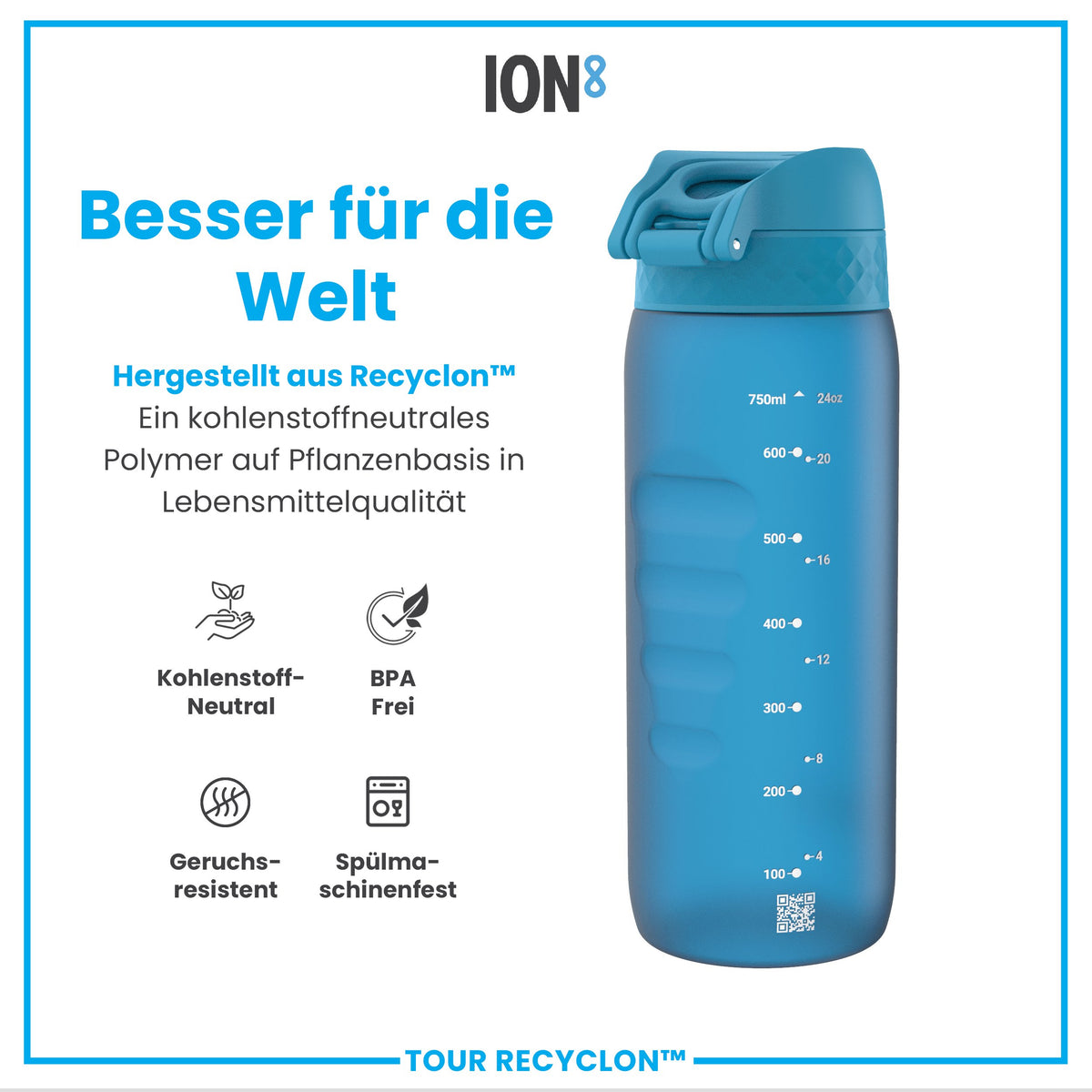 Recyclon-Wasserflasche, Blau, 750ml