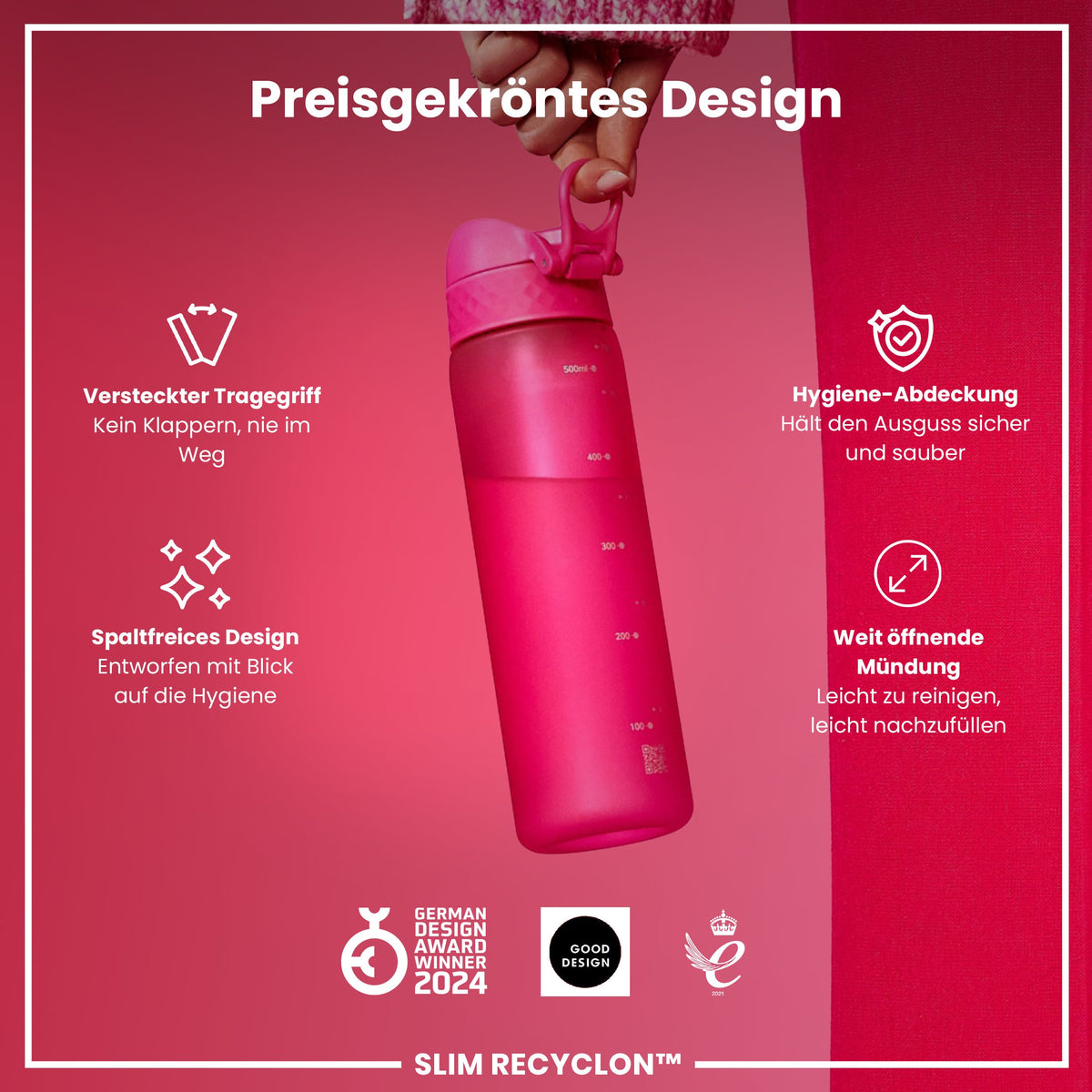 Recyclon Trinkflasche, Rosa, 500 ml