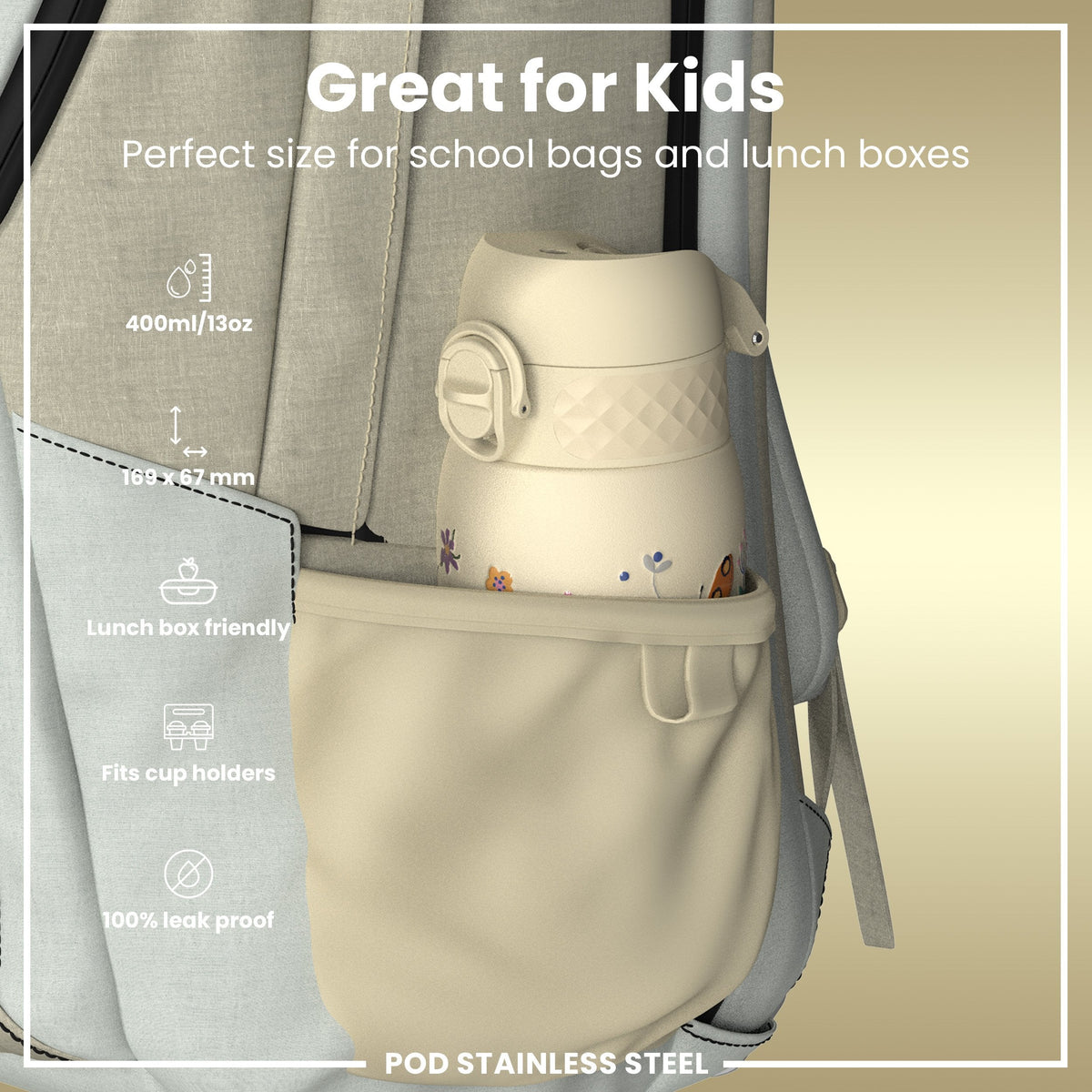 Leichte Edelstahl-Wasserflasche, Insektenwelt, 400 ml