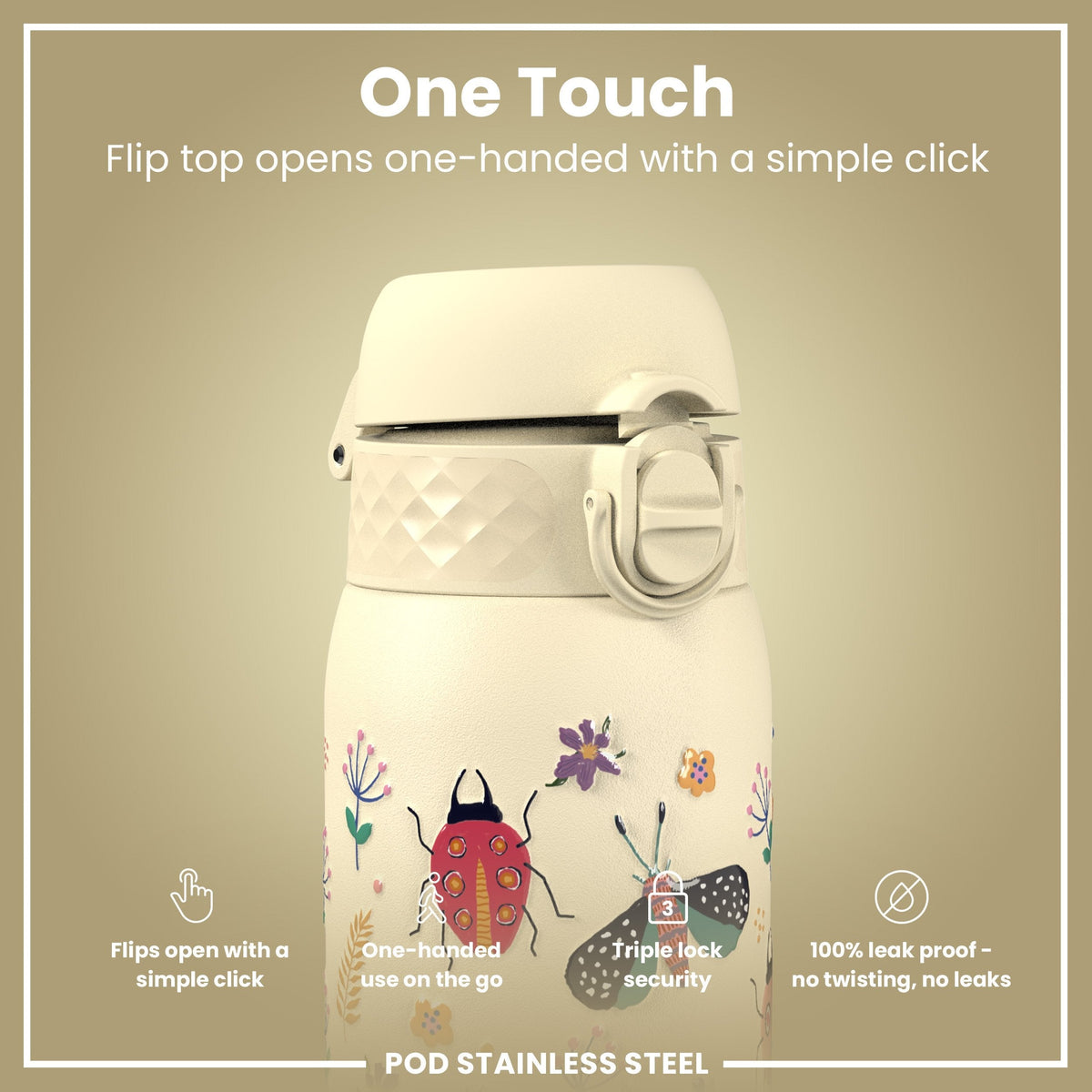 Leichte Edelstahl-Wasserflasche, Insektenwelt, 400 ml