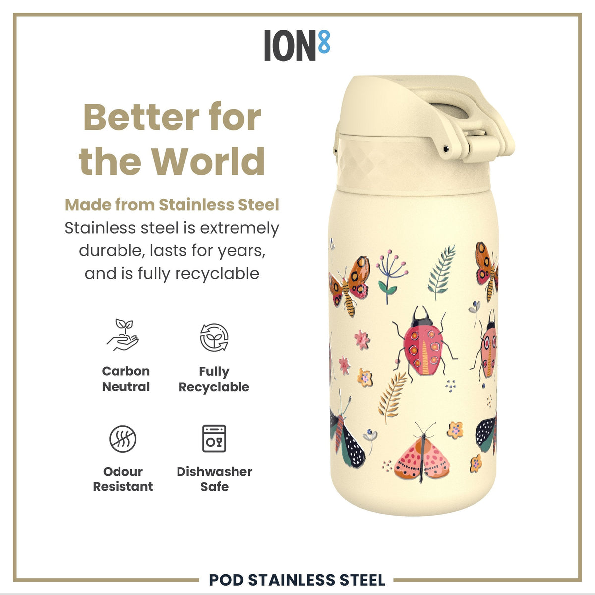 Leichte Edelstahl-Wasserflasche, Insektenwelt, 400 ml