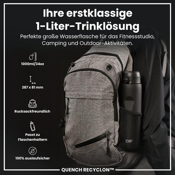 Recyclon-Wasserflasche, Schwarz, 1 L