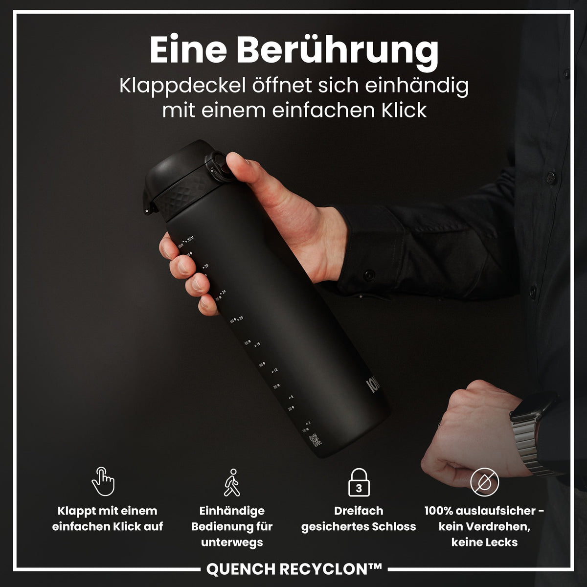 Recyclon-Wasserflasche, Schwarz, 1 L