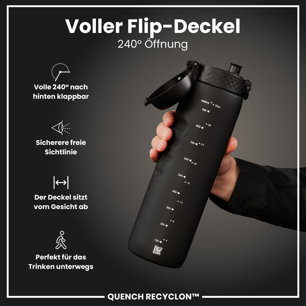 Recyclon-Wasserflasche, Schwarz, 1 L