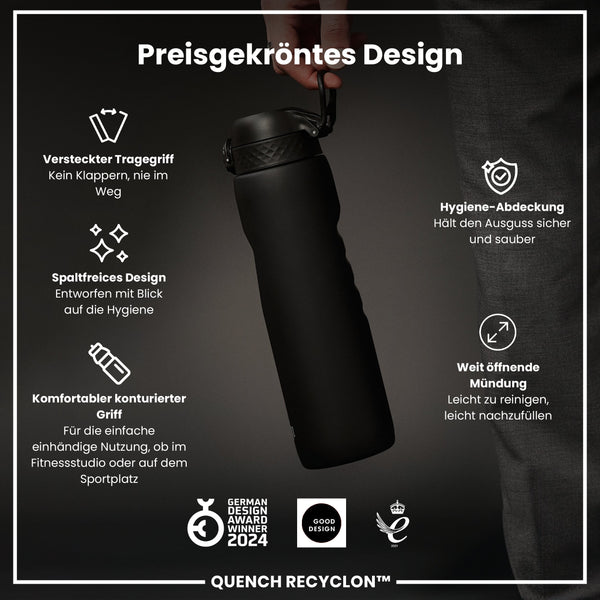 Recyclon-Wasserflasche, Schwarz, 1 L