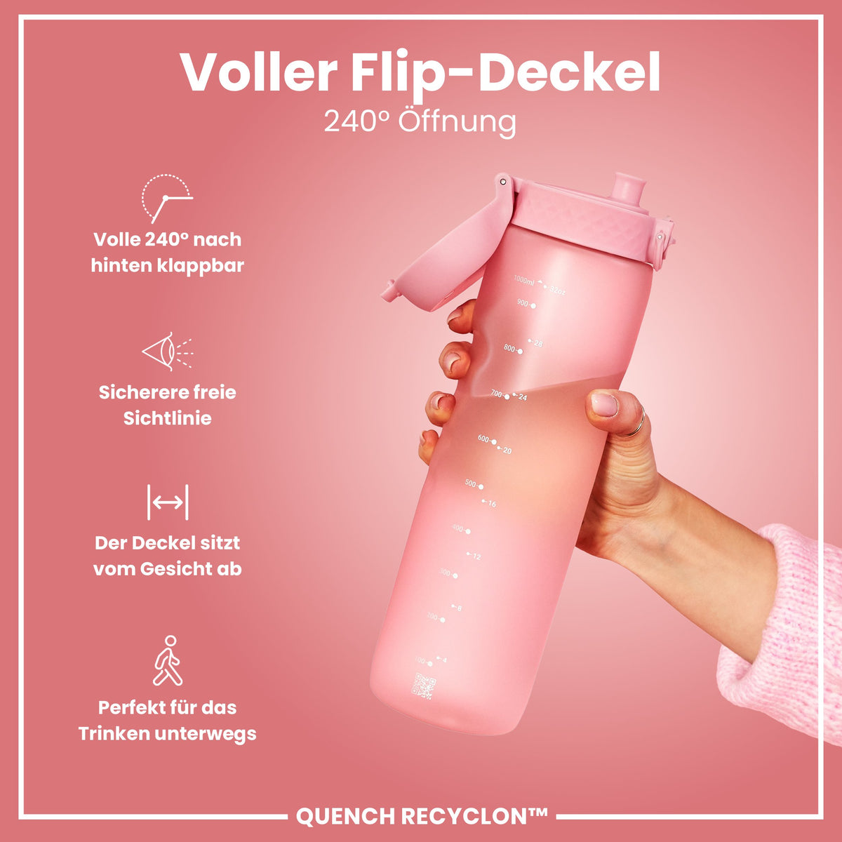 Recyclon-Wasserflasche, Rosenquarz, 1 L