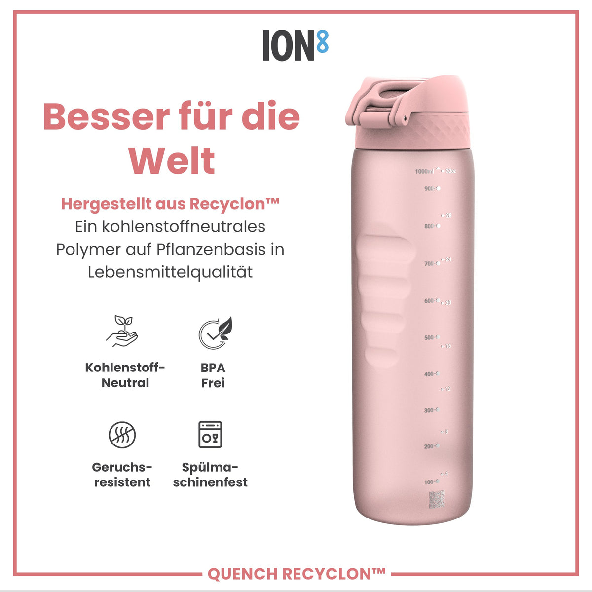 Recyclon-Wasserflasche, Rosenquarz, 1 L