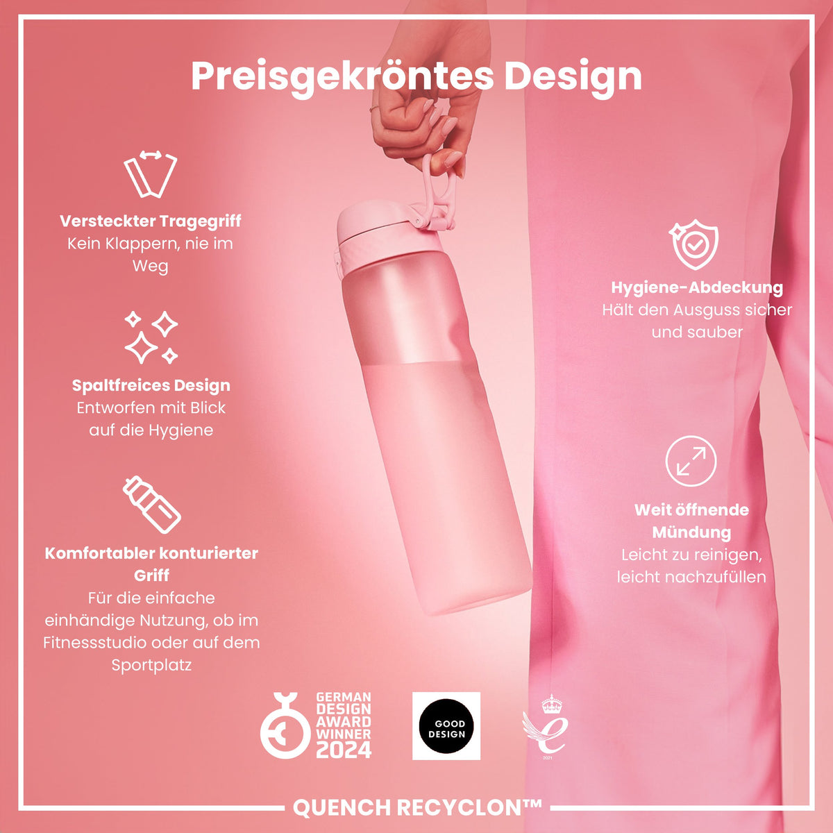 Recyclon-Wasserflasche, Rosenquarz, 1 L