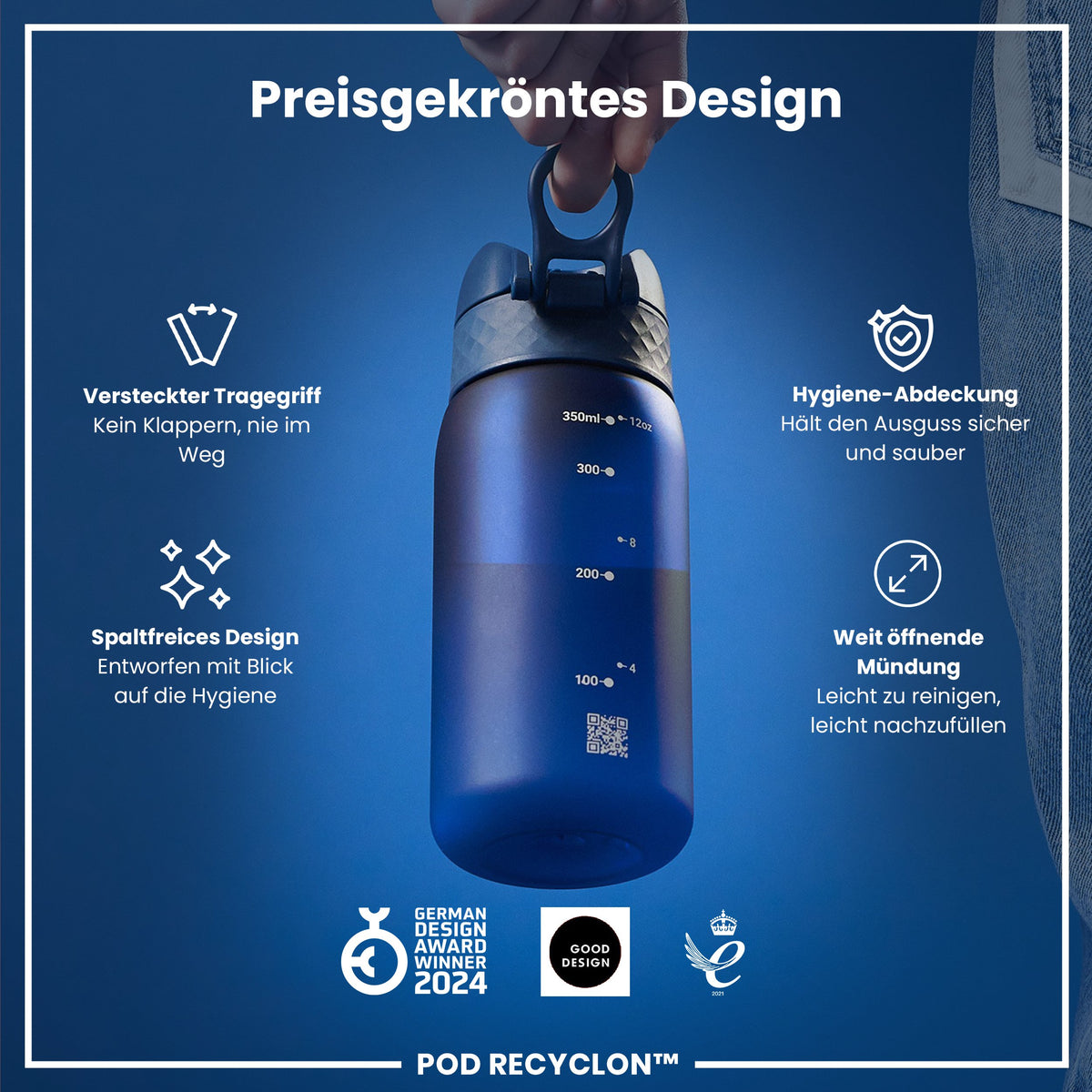 Recyclon Wasserflasche, Marineblau, 350 ml