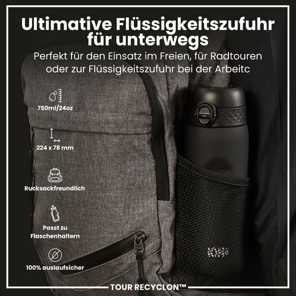 Recyclon-Wasserflasche, Schwarz, 750ml